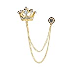 A N KINGPiiN Lapel Pin for Men Golden Crystal Crown with Hanging Chain Brooch Suit Stud, Shirt Studs Men's Accessories Golden
