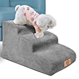 Topmart 3 Tiers Foam Dog Ramps/Steps,Non-Slip Dog Steps,Extra Wide Deep Dog Stairs,High Density Foam Pet Stairs/Ladder,Best for Older Dogs,Cats,Small Pets,with Dog Rope Toy,Grey