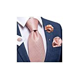 DiBanGu Blush Pink Tie Mens Wedding Necktie Pocket Square Cufflinks and Lapel Pin Brooch Set
