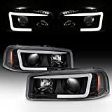 AKKON - For 99-06 GMC Sierra 1500 2500HD 3500 C3 Yukon XL Black LED Tube Projector Headlights Driver+Passenger Side Pair