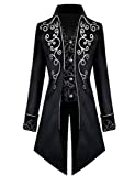 Cuslinya Men's Steampunk Victorian Jacket Vintage Tailcoat Gothic Costume (Black, Large)