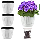 3 Pack Self Watering Pots for Indoor Plants 6.5 Inch Plastic Plant Pots African Violet Pots for Outdoor Plants Self Watering Planters White Flower Pots for Devil's Ivy, Spider Plant, Orchid for Office