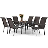 Sophia & William Patio Dining Set 7 Piece Wicker Outdoor Table Furniture Set - 6 High-Back Rattan Backyard Garden Chairs and 1 Metal Rectangular Patio Table with Umbrella Hole