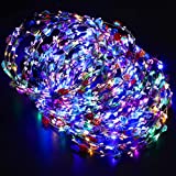 30 Pieces LED Flower Crown Light up Headband Luminous LED Flower Wreath Floral Glowing Fairy Crown Glow in the Dark Headband for Women Girls Valentine's Day Wedding Party Hair Accessories