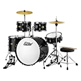 Drum Set Eastar 22 inch for Adults, 5 Piece Full Size Drum Kit Junior Beginner with Pedal Cymbals Stands Stool and Sticks, Mirror Black