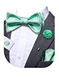 Dubulle Solid Mint Green Bowties Set Green Paisley Self Mens Bow Ties Handkerchief Cufflinks Wedding Gift