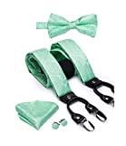 Dubulle Mint Green Suspender Paisley Pre-tied Bowtie Set Mens Silk Suspender for Men Y Shape Elastic Brace Pocket Square Cufflinks Set