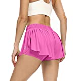 Flowy Skirts for Women Gym Athletic Shorts Workout Tennis Skater Golf Cute Skort High Waisted Pleated Mini Outfits (M, Rose Red)