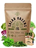 15 Lettuce & Salad Greens Seeds Variety Pack 7500+ Non-GMO Heirloom Lettuce Seeds for Planting Indoors & Outdoors Garden, Hydroponics, Aerogarden - Arugula, Kale, Spinach, Swiss Chard, Lettuce & More