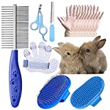 16 Pieces Rabbit Grooming Kit, Include Rabbit Grooming Brush, Pet Hair Remover, Pet Double-Sided Comb, Pet Nail Clipper, Rabbit Shampoo Bath Brush For Rabbits Guinea Pigs Hamster Bunny Blue)