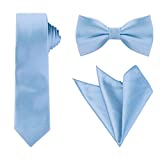 Allegra K Tie Set for Men Satin Necktie Bowtie Pocket Square Solid Color for Wedding Business One Size Sky Blue