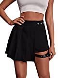 WDIRARA Women's High Waist Pleated Button Skort Asymmetrical Skirt Shorts Black L