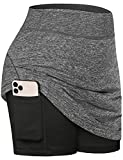 Fulbelle Women's Athletic Skorts, Summer Tennis Skirt Golf Skirts for Women with Pockets High Waisted Running Skirts for Women with Shorts Grey Small