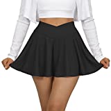 RUUHEE Women Crossover Pleated Tennis Skirt with Pockets Lightweight Running Golf Sports Skorts(Medium,Black-3)