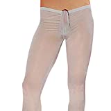 HIMEALAVO Sexy Men U convex Ice Silk Underwear Low Rise Slim Legging Tight Pant Nine pants Translucent trousers (Gray,L)