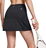 TSLA Women's Athletic Skorts Lightweight Active Tennis Skirts, Workout Running Golf Skirt with Pockets Built-in Shorts, Active Skorts Black, Large