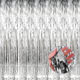 4 Pack Silver Foil Fringe Curtain Backdrop, 3.28Ft x 8.2Ft Metallic Tinsel Foil Fringe Streamer Curtains for Party, Photo Booth Props, Birthday, 2022 Mother's Day Decoration Party Supplies