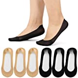 Women No Show Lace Socks Non Slip Low Cut Liner Lacey Socks 6 pairs (3Beige3Black-Ice Silk)