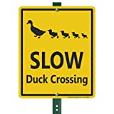 SmartSign 12 x 10 inch Slow - Duck Crossing Yard Sign with 3 foot Stake, 40 mil Laminated Rustproof Aluminum, Black and Yellow, Set of 1
