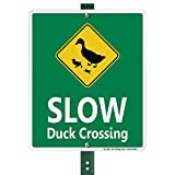 SmartSign 12 x 10 inch Slow - Duck Crossing Yard Sign with 3 foot Stake, 40 mil Laminated Rustproof Aluminum, Multicolor, Set of 1