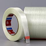 Mono Filament Strapping Tape, 2 Roll 1/2 inch x 60 yds, Heavy Duty Transparent Reinforced Fiberglass Tape, Fiberglass Reinforced Filament Strapping Tape