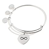 Alex and Ani Mothers Day Expandable Wire Bangle Bracelet for Women, Mother/Child Infinity Charm, Shiny Antique Silver Finish, 2 to 3.5 in