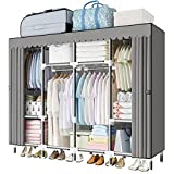 LOKEME Portable Closet, 67 Inch Wardrobe Closet for Hanging Clothes with 4 Hanging Rods, 25mm Steel Tube Clothes Storage Organizer for Extra Sturdy, Quick and Easy to Assembly, Gray Cover