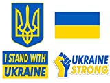 4-Pack Ukraine Flag Sticker Pack I Stand with Ukraine Vinyl Decals Large Size Coat of Arms Decal Ukrainian Flag Sticker Multi-Pack Bumper Sticker Flag Sticker Ukraine Strong