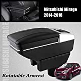 RULLINE Arm Rest Rotatable Leather Center Console Storage Box Armrest Box Compatible with Mitsubishi Attrage Mirage 2014-2018