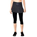 Dona Jo Official Skirted Capri with Built-in deep Smart Phone Pockets on Both Sides, Made with Light 5-Way Stretch Material (Black Polka Dot/Black Size 1 (0-8))
