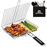 Grill Basket, Barbecue BBQ Grilling Basket, Stainless Steel Large Folding Grilling baskets With Handle, Portable Outdoor Camping BBQ Rack for Shrimp, Vegetables, Barbeque Griller Cooking Accessories