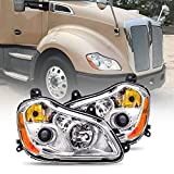 GUO SHI Headlights Pair Set Fits 2013-2022 Kenworth T680, Headlamps Replacement Projector with Bulbs in, Left Driver Side & Right Passenger Side