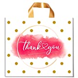 50 Pack Extra Thick Bulk Boutique Bags 12 x 14 Inch Pink Thank You Bags for Business, Plastic Shopping Bags for Business Merchandise Retail Bags with Soft Loop Handles for Customers (Gold Polka Dot)