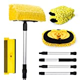 5 in 1 Car Wash Brush with Long Handle with 56 - Inch Aluminum Handle Car Wash Mop, Chenille Microfiber Car Washing Brush Not Hurt Paint Suitable for Car, RV, Truck Wash Brush, and Household Cleaning