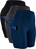 CADMUS Women's High Waist Spandex Yoga Shorts for Bike Running Two Side Pockets,10,Black,Grey,Navy Blue,X-Large