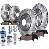 Detroit Axle - Front & Rear Drilled Slotted Rotors + Ceramic Brake Pads Replacement for Toyota Sienna Highlander Lexus RX350 RX450h - 10pc Set
