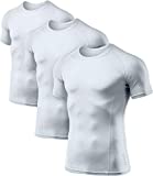 ATHLIO Men's Cool Dry Short Sleeve Compression Shirts, Sports Baselayer T-Shirts Tops, Athletic Workout Shirt, 3pack Tops White/White/White, X-Large