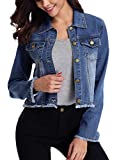 MISS MOLY Denim Jackets for Women Cropped Distressed Ripped Long Sleeve Jean Jackets Blue S