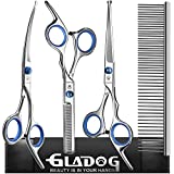 GLADOG Professional Grooming Scissors for Dogs with Safety Round Tips, 5 in 1 Dog Grooming Scissors Set, Sharp and Durable Pet Grooming Shears for Dogs and Cats