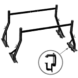 Truck Ladder Rack 800lbs Capacity with 8 Non-Drilling C-Clamps Heavy Duty Extendable Universal Pickup Ladder Rack Two-bar Set Matte Black One Pair