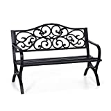 Sophia & William 50 Outdoor Garden Bench Patio Park Bench, Cast Iron Metal Frame Furniture with Floral Design Backrest for Porch Yard Lawn Deck, Black