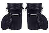 Hudson Exchange 7 Gallon (2 Pack) Large Bucket Pail Container with Easy Peel Lid, Food Grade BPA Free HDPE, Black, (2030+2206-2)