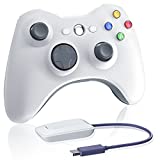 Wireless Controller for Xbox 360, 2.4GHZ Gamepad Joystick Controller Remote for PC Windows 7,8,10 with Receiver Adapter, No Audio Jack, White