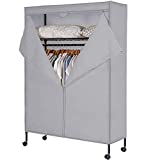 JS HOME Heavy Duty Garment Rack, Free-Standing Rolling Clothes Rack with Fitted Grey Oxford Cover, Extra Large Wardrobe Storage Rack/Organizer