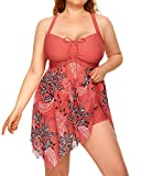 Daci Plus Size Swim Dress with Boyshorts for Women Mesh Tankini Swimsuits Flowy Two Piece Bathing Suits 20W