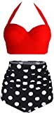 AMOURRI Vintage Polka Underwire High Waisted Swimsuit Bathing Suits Bikini (Red+Black, XXX-Large (fits Like US 12-14))
