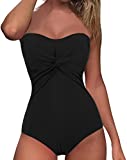 Hilor Sexy One Piece Bathing Suits for Women Black High Waisted Swimsuit Bandeau Push Up Swimwear 14