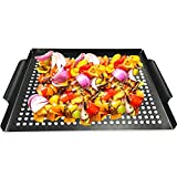 MEHE Grill Basket,Nonstick Grilling Topper 14.6"x11.4 Thicken Grill Pan BBQ Accessory for Grilling Vegetable, Fish, Shrimp, Meat, Camping Cookware