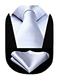 Mens Solid White Tie Classic 3.4" width Necktie and Pocket Square Set with Gift Box by HISDERN