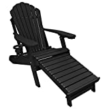 Outer Banks Deluxe Oversized Poly Lumber Folding Adirondack Chair with Integrated Footrest (Black) 